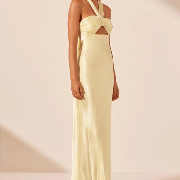Shona Joy Yellow Silk Halter Gown - Picture 2 of 5